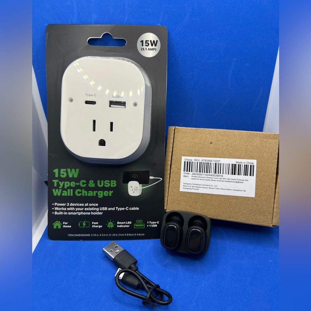 Mini Wireless Earbuds and Multi- Wall Charger